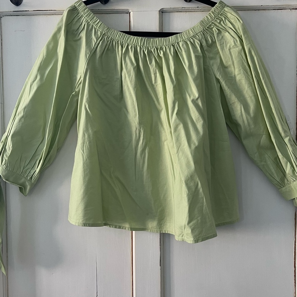 LOFT Light Green Off-Shoulder Blouse - Picture 4 of 6